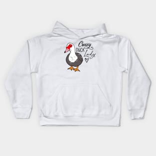 Crazy duck lady female Muscovy grey Kids Hoodie